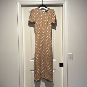 AFRM Tan Polka Dot Midi Dress